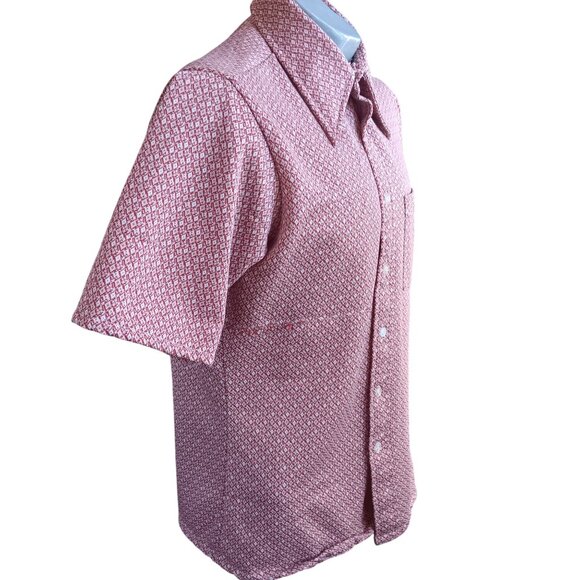 Vintage Men's Medium Disco Shirt 1970s Towncraft Red Diamond Print Stretch Knit - Picture 4 of 7